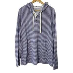 Sonoma Blue & Pink Striped Long Sleeve Hooded Henley Top Women's XL